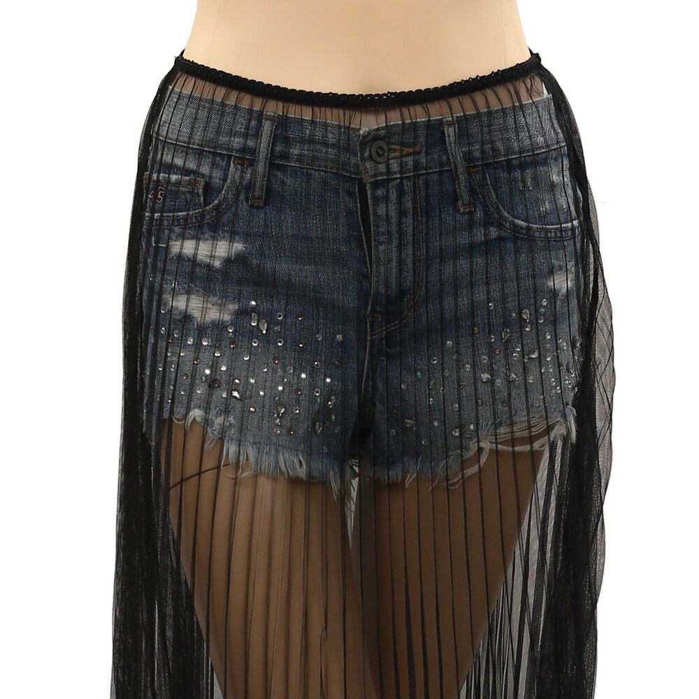 By Anthropologie Sunburst Pleated Sheer Midi Skirt Pull-On Black Solid XL 287491 - Picture 7 of 10